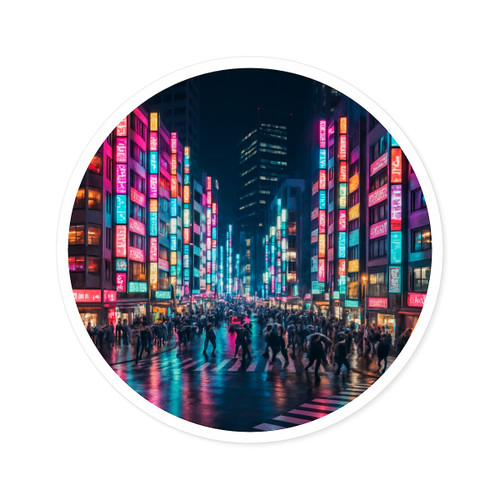 Tokyo Neon Streets - Round Stickers, Indoor\Outdoor