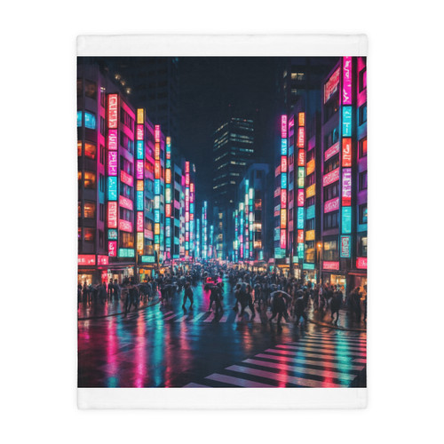Tokyo Neon Streets - Velveteen Microfiber Blanket (Two-sided print)