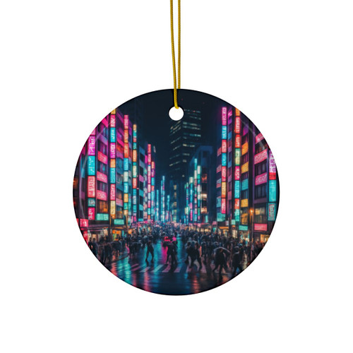 Tokyo Neon Streets - Ceramic Ornaments, 2-Side Print, (1pc, 3pcs, 5pcs, 10pcs)