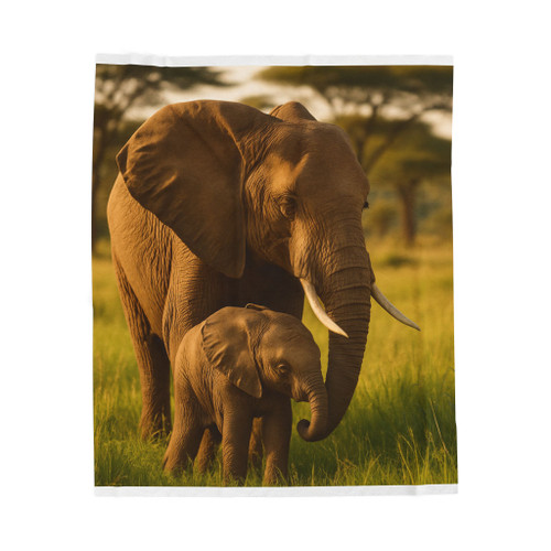 Dramatic Elephant Guardian - Velveteen Plush Blanket