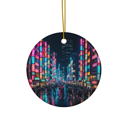 Tokyo Neon Streets - Ceramic Ornament, 4 Shapes