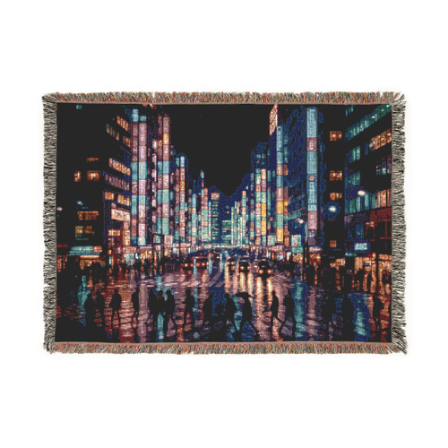 Tokyo Neon Streets - Woven Blanket