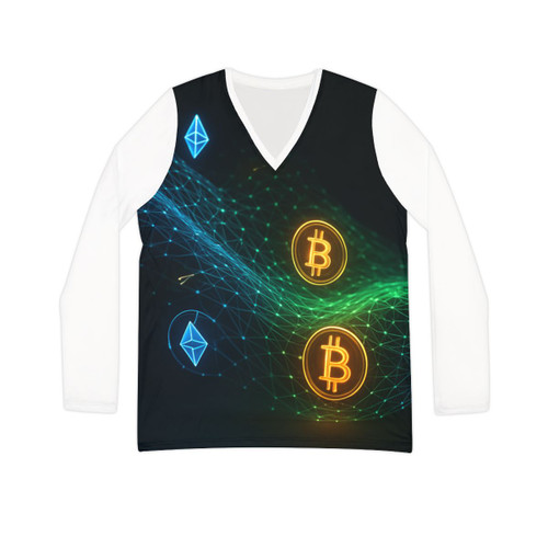 Digital Currency Wave - Women's Long Sleeve V-neck Shirt (AOP)