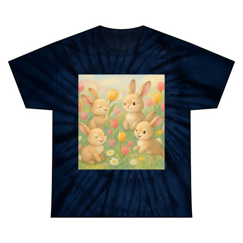 Bunny Blossom Parade - Unisex Tie Dye Cotton Tee Bunny Blossom Parade - Unisex Tie Dye Cotton Tee