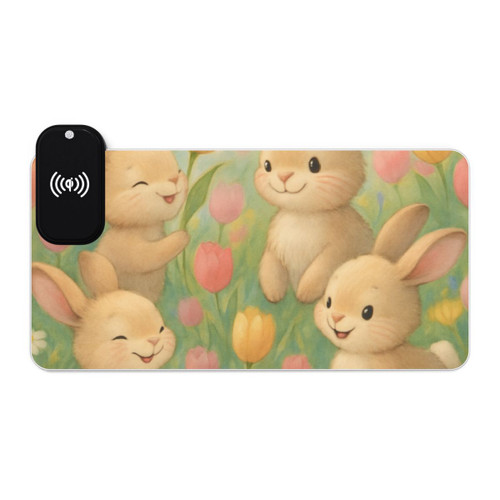 Bunny Blossom Parade - LED Gaming Mouse Pad, Wireless Charging