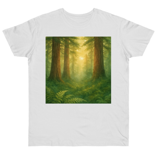 Misty Dawn Over Ancient Redwood Forest - Single Jersey T-shirt