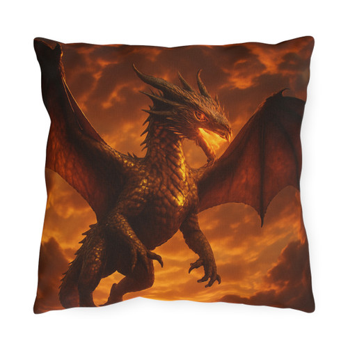 Golden Ember Serpent - Outdoor Pillows