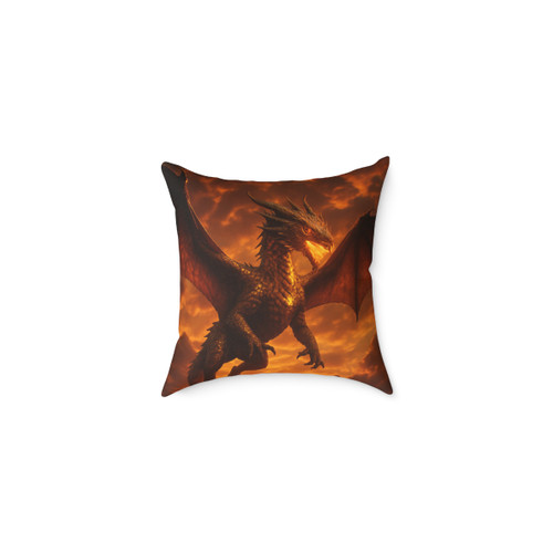 Golden Ember Serpent - Square Poly Canvas Pillow