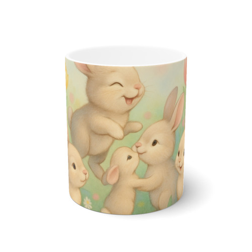 Bunny Blossom Parade - White Ceramic Mug, 11oz and 15oz