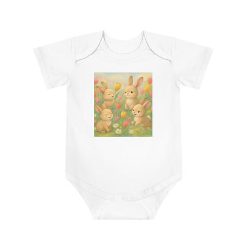 Bunny Blossom Parade - Baby Short Sleeve Bodysuit Bunny Blossom Parade - Baby Short Sleeve Bodysuit