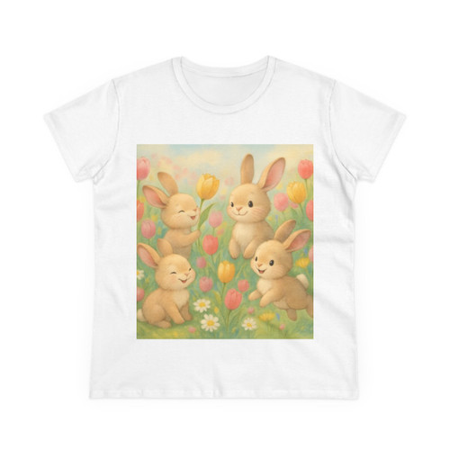 Bunny Blossom Parade - Women's Midweight Cotton Tee Bunny Blossom Parade - Women's Midweight Cotton Tee
