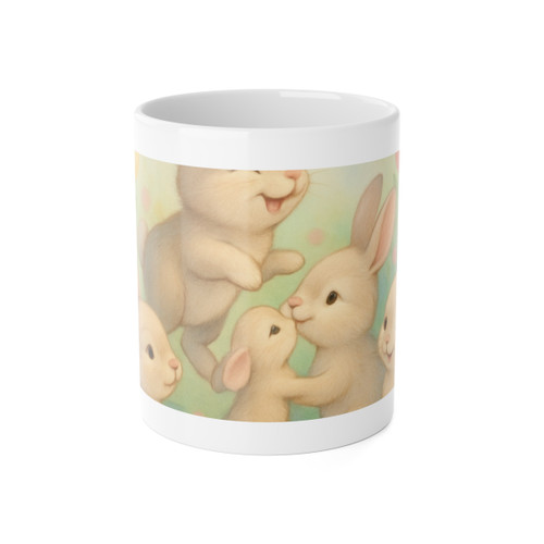 Bunny Blossom Parade - White Ceramic Mug, 11oz