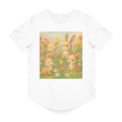Bunny Blossom Parade - Men's Jersey Curved Hem Tee