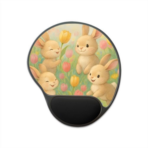 Bunny Blossom Parade - Mouse Pad With Wrist Rest