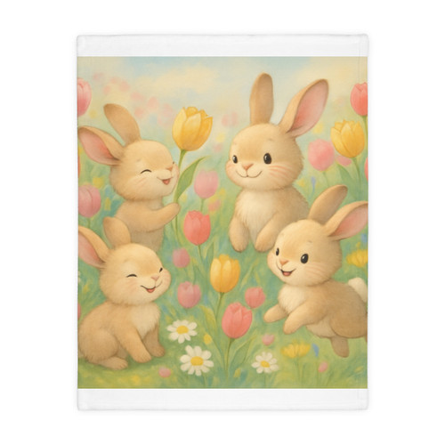 Bunny Blossom Parade - Velveteen Microfiber Blanket (Two-sided print)