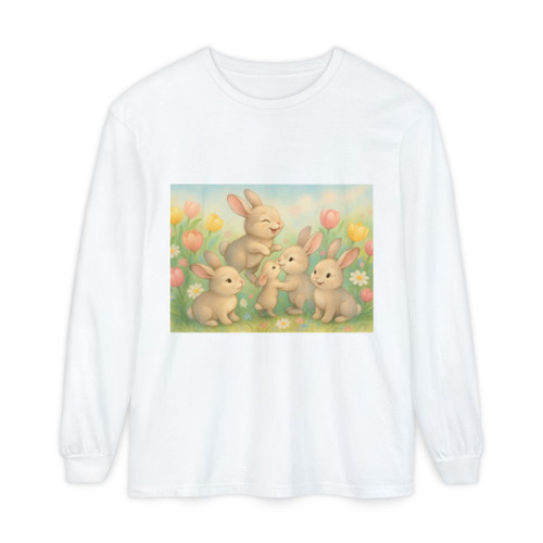 Bunny Blossom Parade - Unisex Garment-dyed Long Sleeve T-Shirt Bunny Blossom Parade - Unisex Garment-dyed Long Sleeve T-Shirt