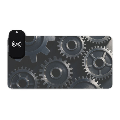 Gears of Innovation - LED Gaming Mouse Pad, Wireless Charging Gears of Innovation - LED Gaming Mouse Pad, Wireless Charging