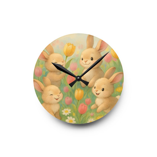 Bunny Blossom Parade - Acrylic Wall Clock