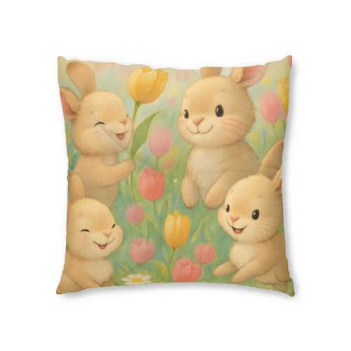 Bunny Blossom Parade - Tufted Floor Pillow, Square