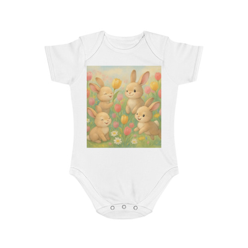 Bunny Blossom Parade - Short Sleeve Baby Bodysuit Bunny Blossom Parade - Short Sleeve Baby Bodysuit