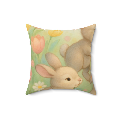 Bunny Blossom Parade - Spun Polyester Square Pillow