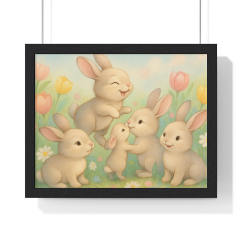 Bunny Blossom Parade - Horizontal Framed Poster