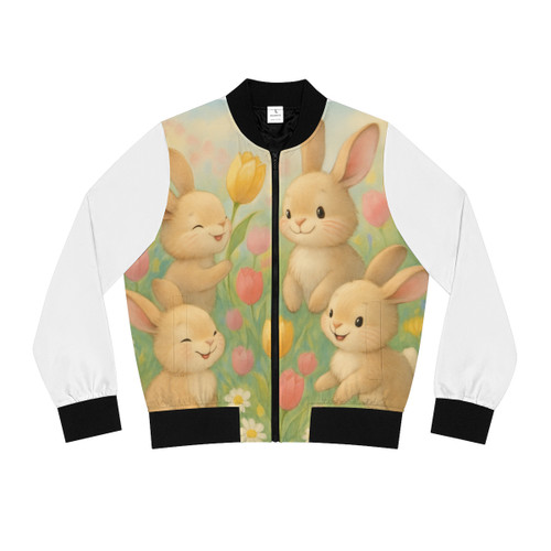 Bunny Blossom Parade - Women's Bomber Jacket (AOP) Bunny Blossom Parade - Women's Bomber Jacket (AOP)