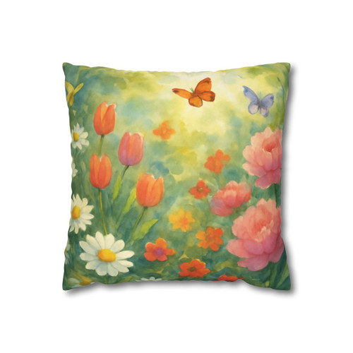 Serene Garden Escape - Square Poly Canvas Pillowcase