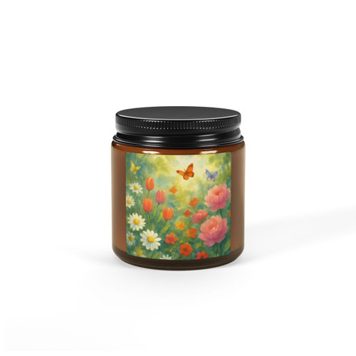 Serene Garden Escape - Scented Soy Candle (Multi-Size, Amber Jar)