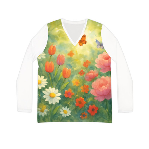 Serene Garden Escape - Women's Long Sleeve V-neck Shirt (AOP)