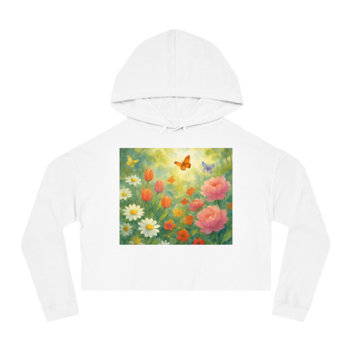 Serene Garden Escape - Women’s Cropped Hooded Sweatshirt