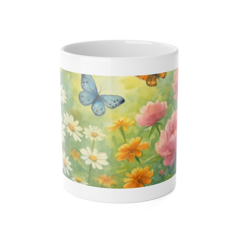 Serene Garden Escape - White Ceramic Mug, 11oz