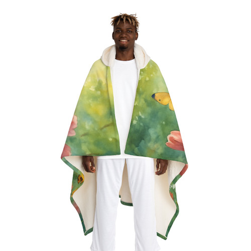 Serene Garden Escape - Hooded Sherpa Fleece Blanket