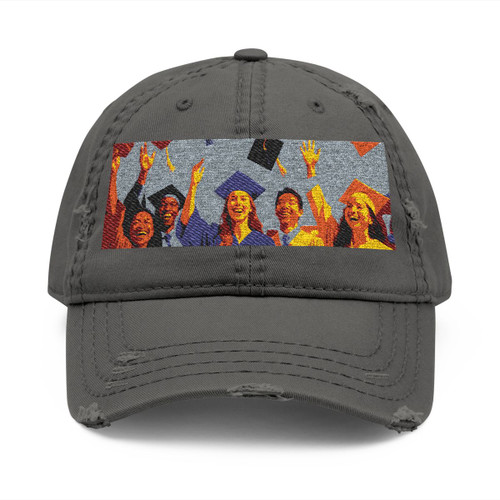 Cap Toss Celebration - Distressed Dad Hat (Embroidery)