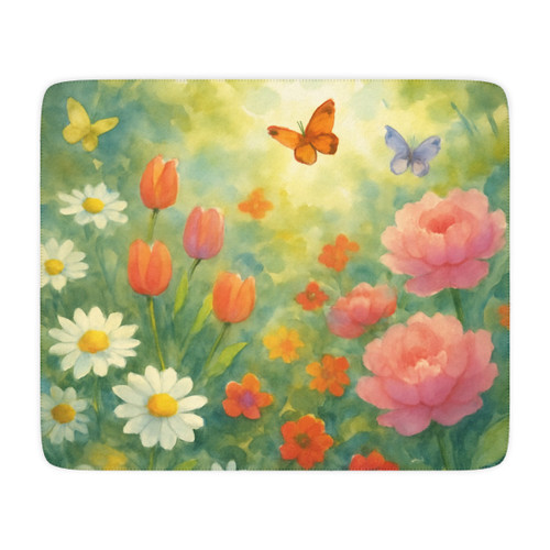 Serene Garden Escape - Tan Sherpa Blanket