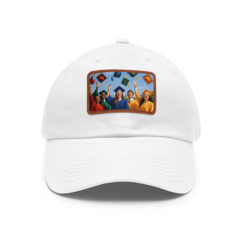 Cap Toss Celebration - Dad Hat with Leather Patch (Rectangle)