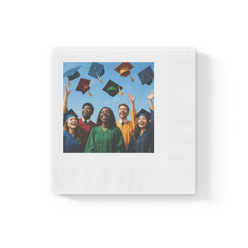 Cap Toss Celebration - White Coined Napkins