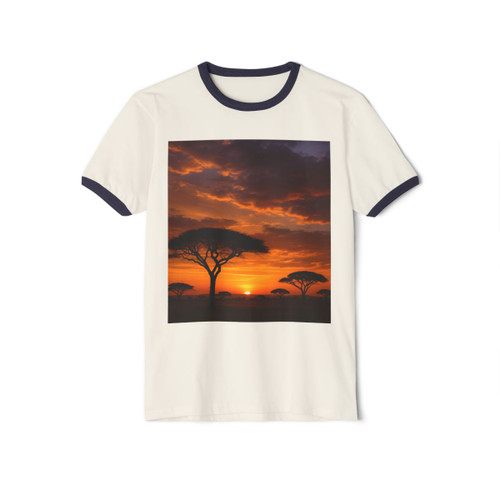 Savanna Sunset Harmony - Unisex Cotton Ringer T-Shirt Savanna Sunset Harmony - Unisex Cotton Ringer T-Shirt