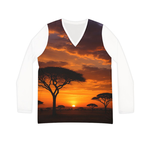 Savanna Sunset Harmony - Women's Long Sleeve V-neck Shirt (AOP) Savanna Sunset Harmony - Women's Long Sleeve V-neck Shirt (AOP)