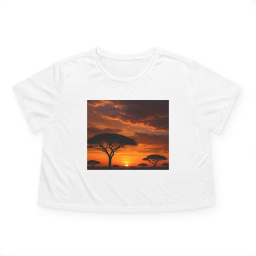 Savanna Sunset Harmony - Women's Flowy Cropped Tee Savanna Sunset Harmony - Women's Flowy Cropped Tee