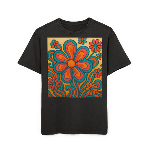 Psychedelic Flower Power - Men's Acid Washed Heavy Oversize Tee