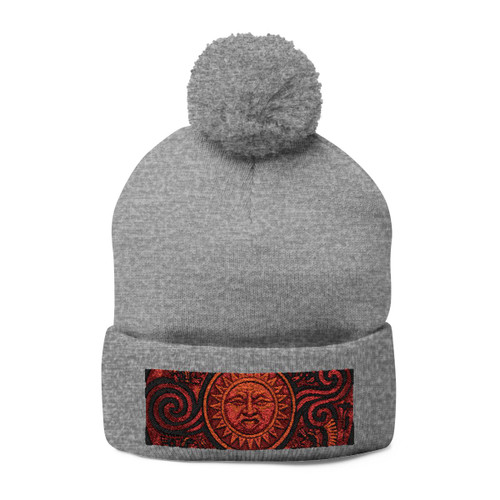 Sunstone Embrace - Pom-Pom Knit Cap (Embroidery)