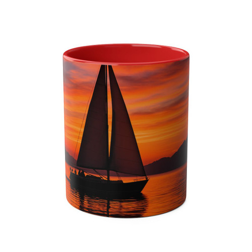Sailing into Sunset - Two-Tone Coffee Mugs, 11oz