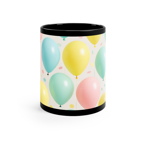 Whimsical Balloon Bash - Black Coffee Mug, 11oz