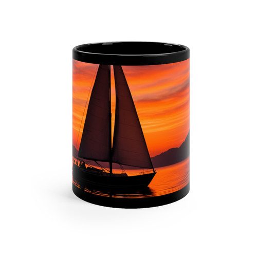Sailing into Sunset - Black Coffee Mug, 11oz