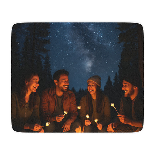 Whimsical Campfire Nights - Tan Sherpa Blanket