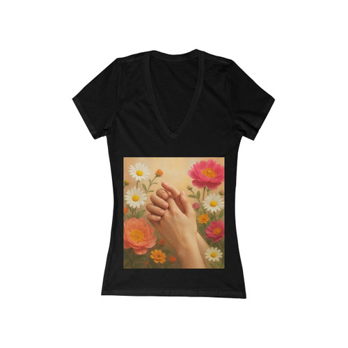 Heartfelt Connections - Women's Jersey Short Sleeve Deep V-Neck Tee Heartfelt Connections - Women's Jersey Short Sleeve Deep V-Neck Tee