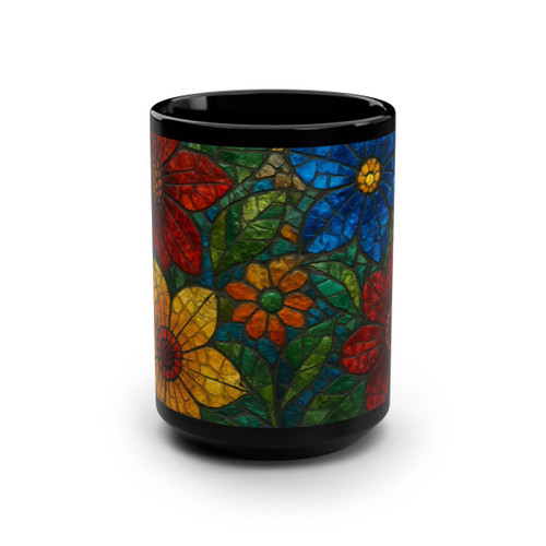 Nature's Mosaic Dance - Black Mug, 15oz