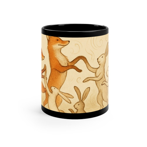 Whimsical Forest Dance - Black Coffee Mug, 11oz