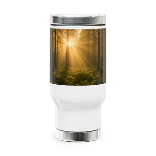 Serene Forest Retreat - Stainless Steel Travel Mug with Handle, 14oz
